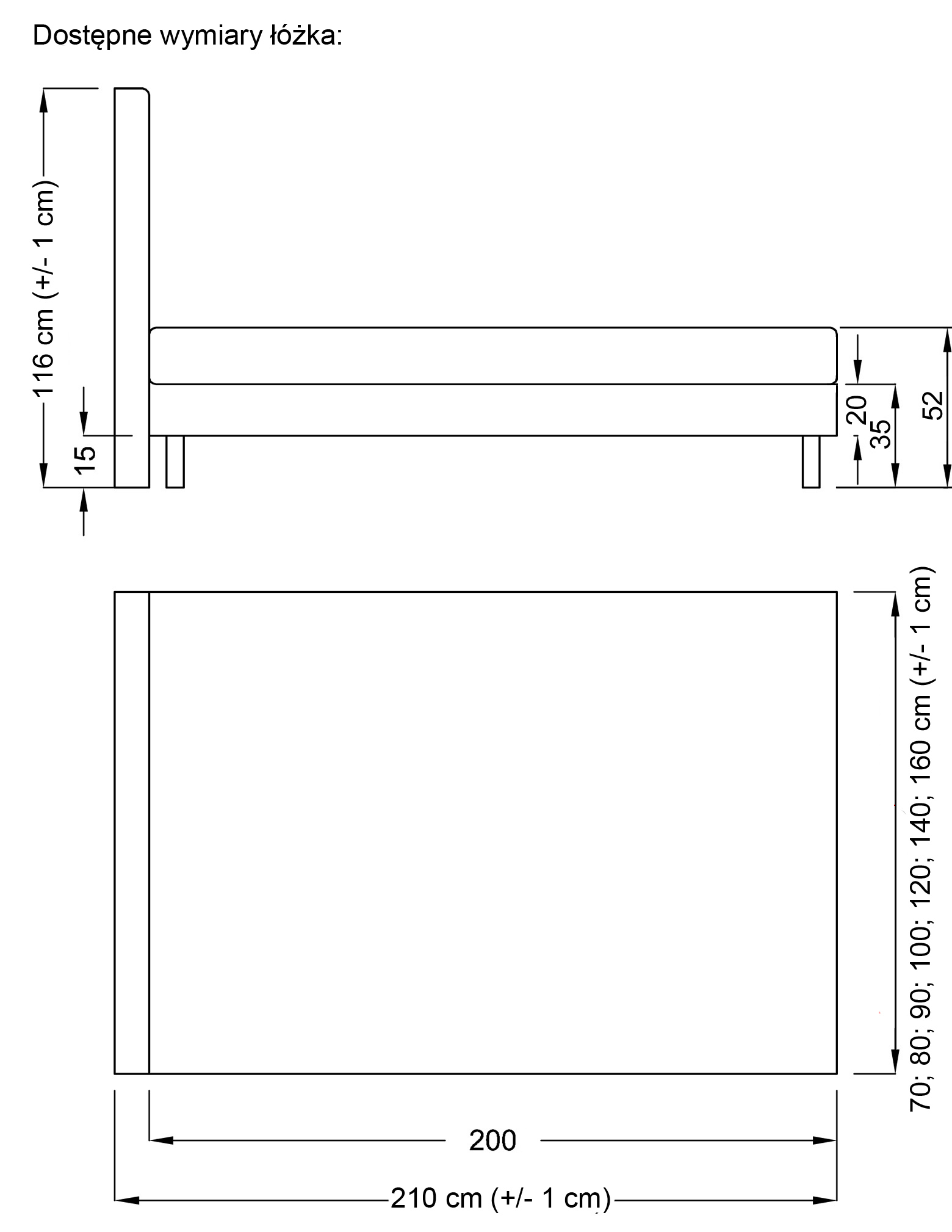 Łóżko 200x80 cm - wymiary