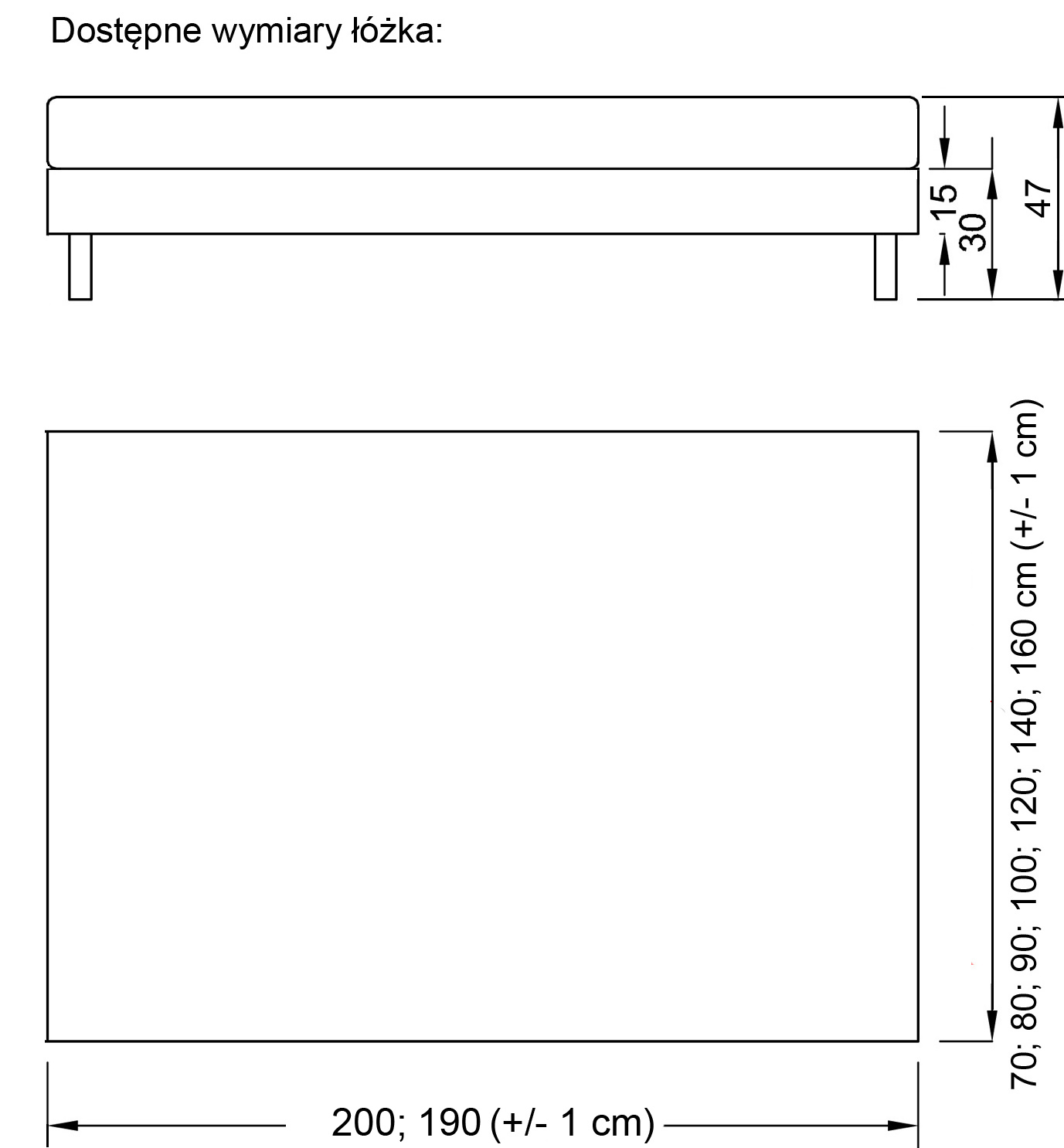 Łóżko Hotelowe LUXOR 15 160x200 - wymiary